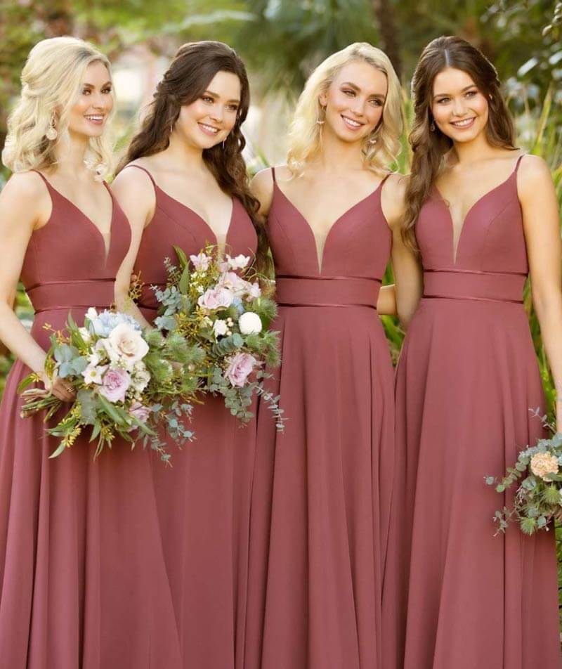 Models wearing a bridesmaids dress